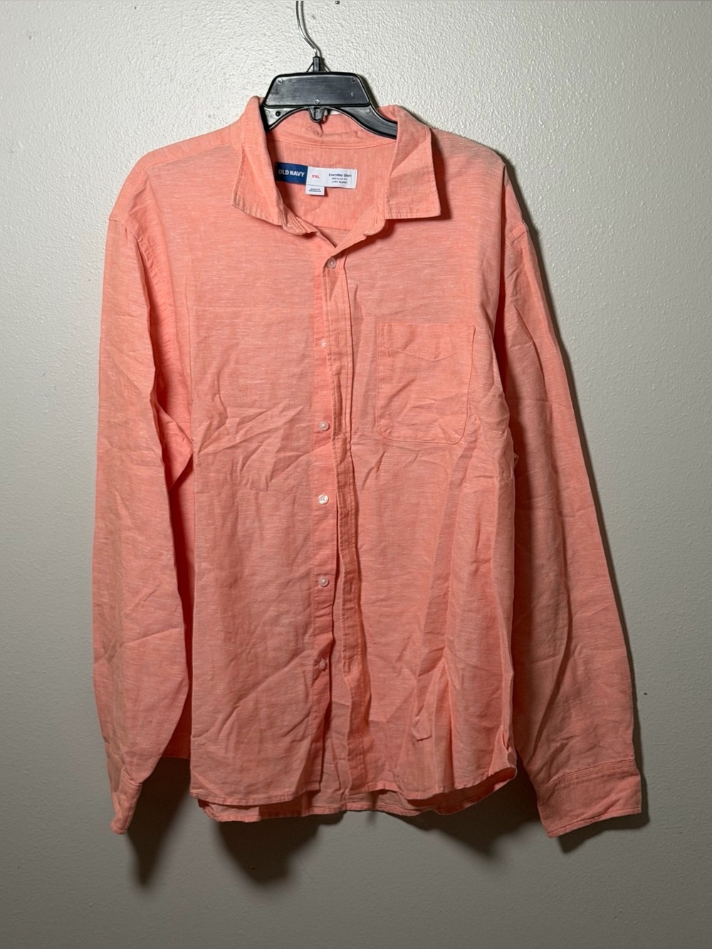 Old Navy Men's Long-Sleeve Orange Everyday Shirt Regular Fit Linen Button-Up XXL